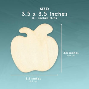Wood Cutouts for Crafts, Wooden Apple (3.5 x 3.5 in, 24-Pack)