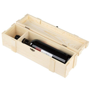 Wooden Wine Box - Single Wine Bottle Wood Storage Gift Case, Hinged with Clasp Box for Birthday Party, Housewarming, Wedding, Anniversary (13.82 x 3.98 x 3.94 in)