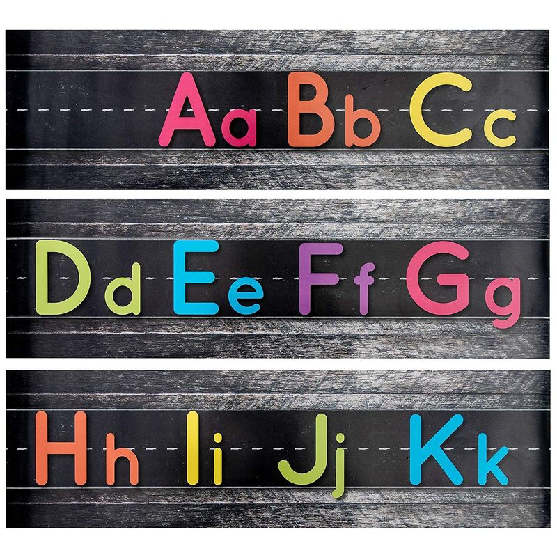 Alphabet Bulletin Board Strips, Classroom Decorations (21 x 6 Inches, Black, 9-Pack)