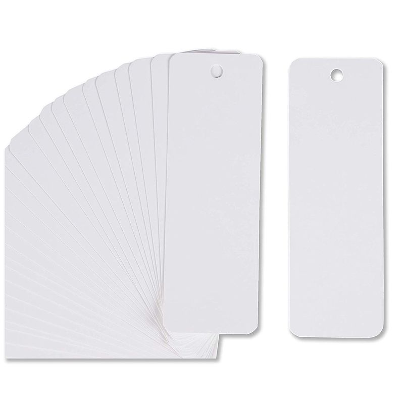 50 Blank Bookmarks, 2 Inch by 6 Inch With Pre-punched Hole, Rounded Corner,  110lb 199gsm Cardstock, Nine Colors to Choose From 