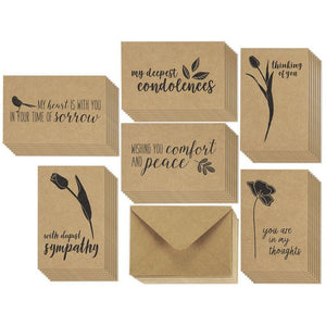 Kraft Paper Blank Sympathy Cards with Envelopes, 6 Designs (4 x 6 In, 72 Pack)