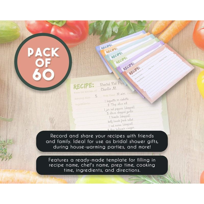 Recipe Cards - 60 Pack Blank Recipe Cards, Double-Sided, Watercolor Design, Perfect for Wedding, Bridal Shower, and Special Occasion, 4 x 6 Inches