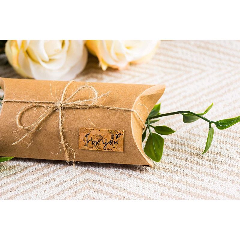 Small Kraft Pillow Boxes with Jute String for Candy, Party Favors (4.7 x 2.2 In, 100 Pack)