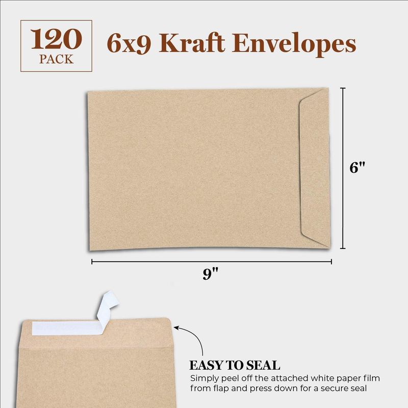 Juvale 120-Pack 6 x 9 Inch Self Seal Kraft Catalog Envelopes