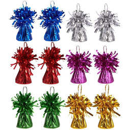 Balloon Weights with Foil for Birthday Party (2.5 x 6.5 In, 6 Colors, 12 Pack)