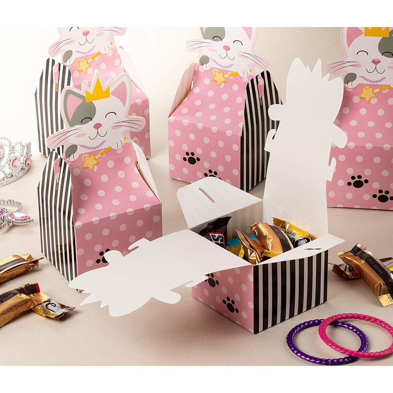Cat Party Favor Boxes - 24-Pack Paper Treat Boxes with Die-Cut Princess Kitty, Cute Cat Themed Gable Boxes, Goodie Gift Loot Boxes, Girls Birthday Party Supplies, 3.5 x 3.5 x 8 Inches