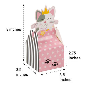 Cat Party Favor Boxes - 24-Pack Paper Treat Boxes with Die-Cut Princess Kitty, Cute Cat Themed Gable Boxes, Goodie Gift Loot Boxes, Girls Birthday Party Supplies, 3.5 x 3.5 x 8 Inches