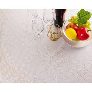 Decorative Lace Tablecloth with Elegant Floral Pattern (White, 71 In)