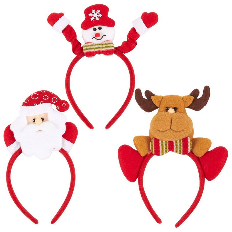 3-Pack Christmas Headbands - Holiday Headband Set, Plastic Novelty Christmas Accessories for Parties, Family Gatherings,3 Assorted Designs, Red