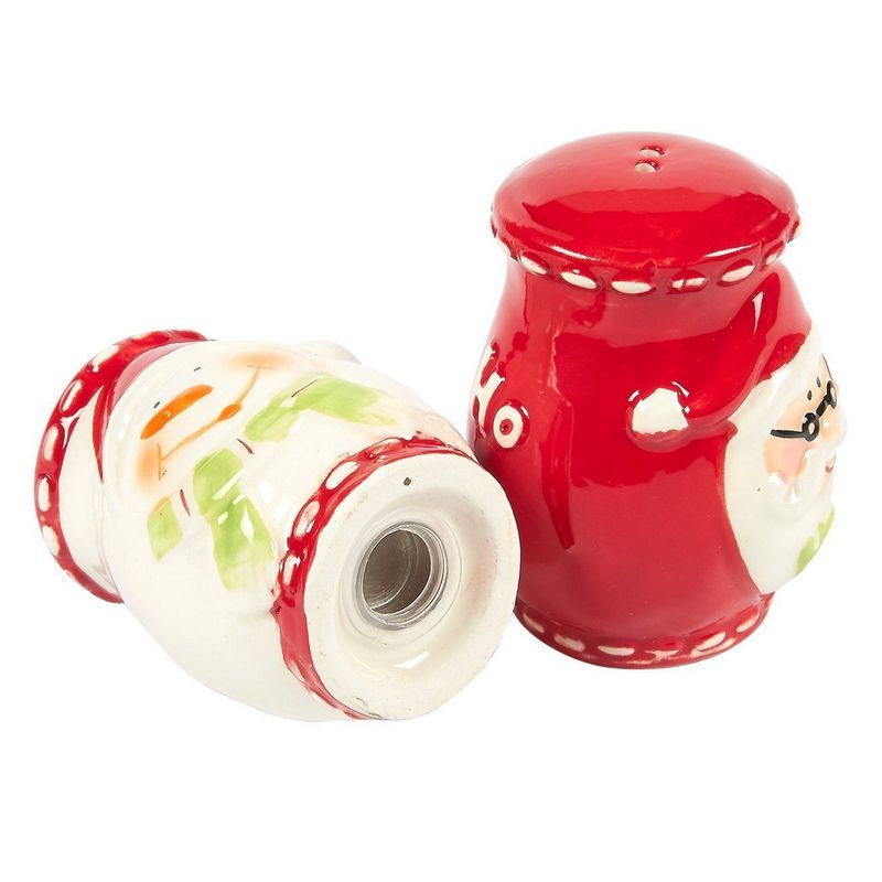 2-Pack of Salt Pepper Shakers - Cute Salt Pepper Shakers, Santa Claus and Snowman-Themed Ceramic Christmas Decorfor Festive Decoration, Xmas Kitchenware, Red - 2 x 2.8 x 2 Inches