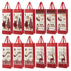 Christmas Wine Bags with Satin Handles, Paper Tote (4 x 5 x 13.5 In, 12 Pack)