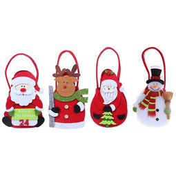 Juvale Decorative Christmas Bags - Holiday Fun Xmas DecorDecorations Bag Stockings Santa, Snowman, Reindeer - 4 Piece Set - 3 x 7.5 x 2.5
