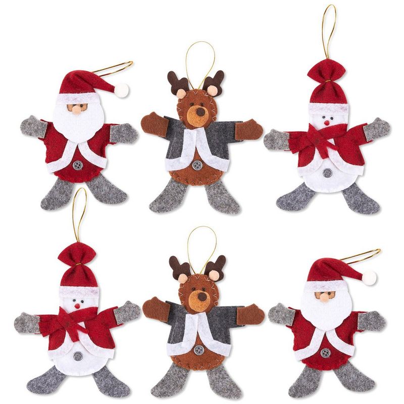Juvale Pack of 6 Felt Ornament Set - Includes Snowman, Santa Claus, Reindeer - Cute Christmas Ornaments - Ready to Hang on Christmas Tree