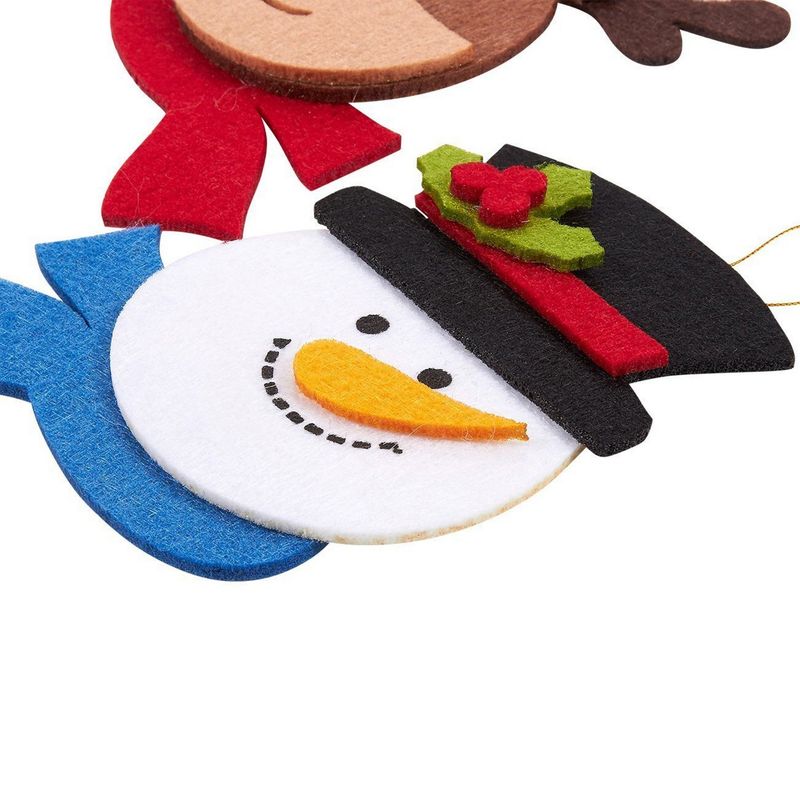 Felt Christmas Ornament Faces, Reindeer, Santa Claus, Gingerbread Man, Snowman (8 Pack)