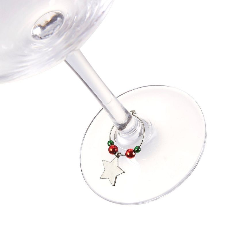 8-Pack Wine Glass Charms - Christmas Themed Wine Glass Markers, Zinc Wine Glass Tags, Drink Markers, Wine Favors, Silver