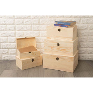 Juvale Wooden Boxes - 5-Piece Hinged-Lid Nesting Boxes for Arts Crafts Hobbies and Home Storage Unfinished Wood Natural Wood Color