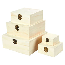 Wooden Boxes with Hinged Lid, Wood Nesting Box Set (5 Piece)