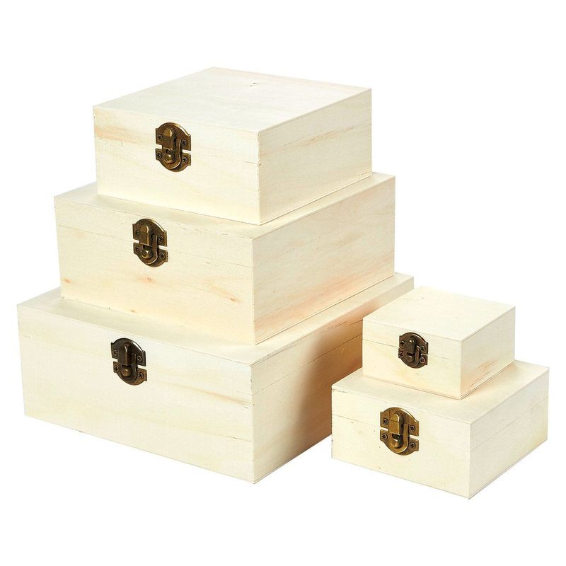 Wooden Boxes with Hinged Lid, Wood Nesting Box Set (5 Piece)