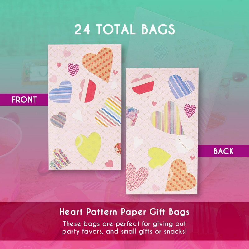 Valentine’s Party Favor Gift Bags with Hearts for Kids (5.1 x 8.7 In, 36 Pack)
