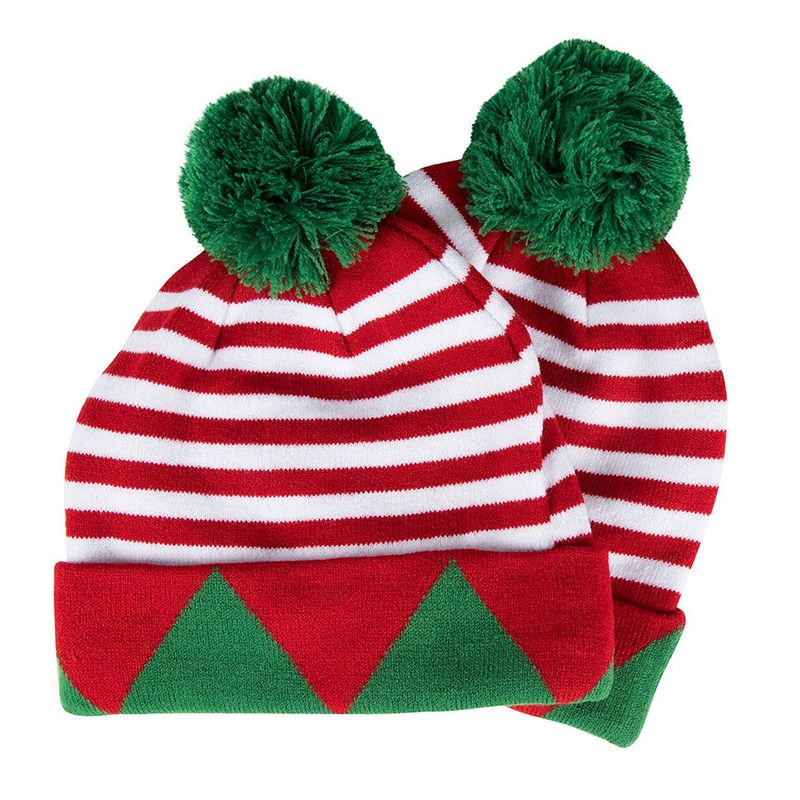 Juvale Elf Christmas Beanie, Holiday Hat with Pom Pom (2 Pack)