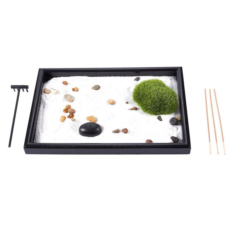 Juvale Zen Garden - Sand, Rock, and Rake for Relaxation and Meditation, for Zen Gardening, Black and White, 11.6 x 0.8 x 7.9 Inches