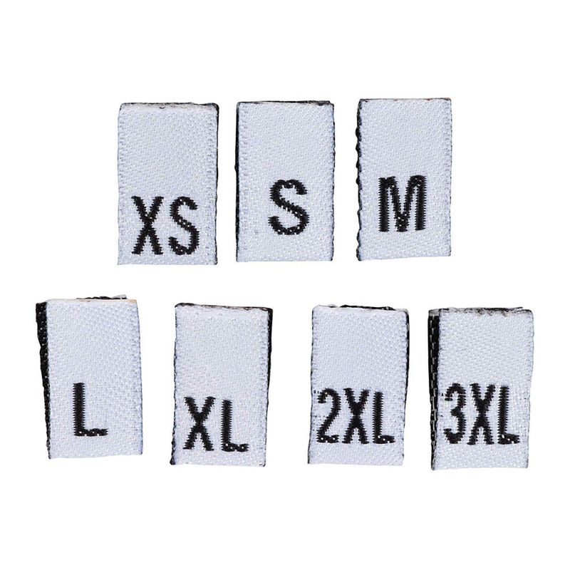 Size Labels for Clothing - 700-Pack Polyester Woven Size Tags, XS - 3XL Size Clothing Labels, 100 Piece of Each Size, 0.39 x 0.71 Inches