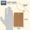 Merchandise Tags - 200-Pack Kraft Paper Tags with Hang Tag String Fasteners, 2.375 x 3.5 Inch Writable Marking Tags, Price Tag Sale Labels for Pricing Products, Clothing, Brown