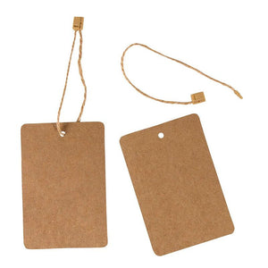 Merchandise Tags - 200-Pack Kraft Paper Tags with Hang Tag String Fasteners, 2.375 x 3.5 Inch Writable Marking Tags, Price Tag Sale Labels for Pricing Products, Clothing, Brown