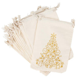 Christmas Tree Canvas Drawstring Bags for Holiday Party Favors (4 x 6 In, 12 Pack)