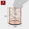 Juvale 2-Pack Rose Gold Metal Wire Makeup Brush Pencil Cup Holders, 3.5 x 3.5 x 4 Inches