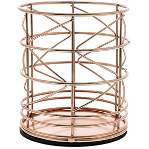 Juvale 2-Pack Rose Gold Metal Wire Makeup Brush Pencil Cup Holders, 3.5 x 3.5 x 4 Inches