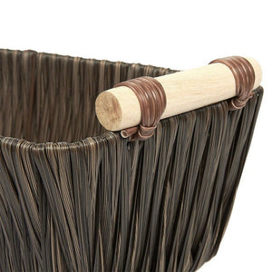 Wicker Basket, Woven Storage Baskets with Light Wooden Handles (Brown, 3 Pieces)