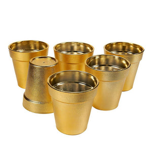 Juvale 6 Pack Flower Pot – 3.6” Plastic Mini Plant Pot, Round Succulent Nursery Pots for Indoor Outdoor Home Planter Decor Display - Gold, 3.6 x 4 Inches