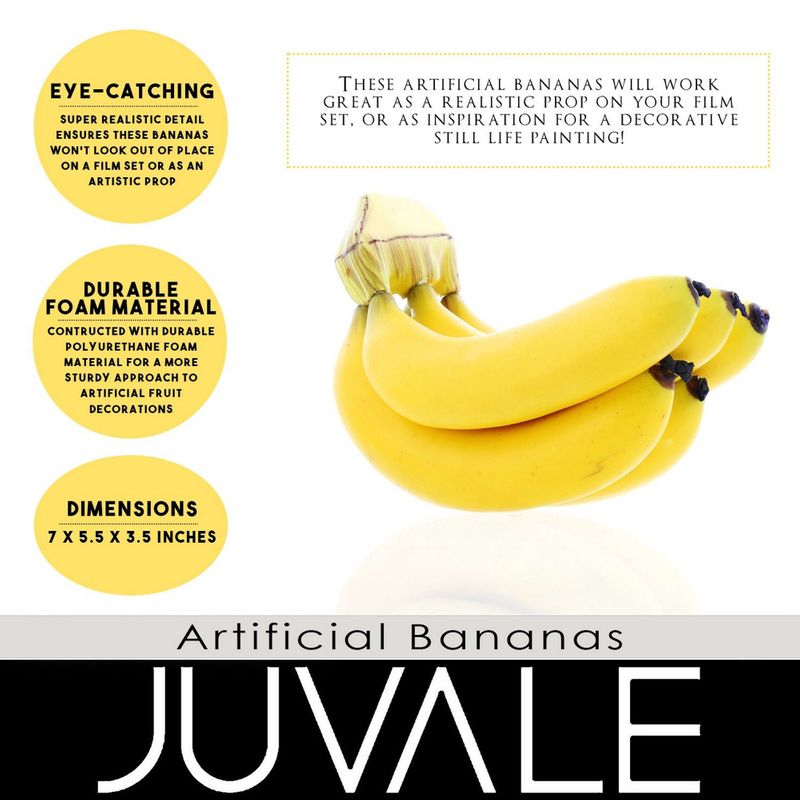 Juvale Fake Fruit Bananas - Artificial Fruit Plastic Bananas Still Life Paintings, Storefront Decoration, Kitchen Decor, Yellow, 7 x 5.5 x 3.5 inches
