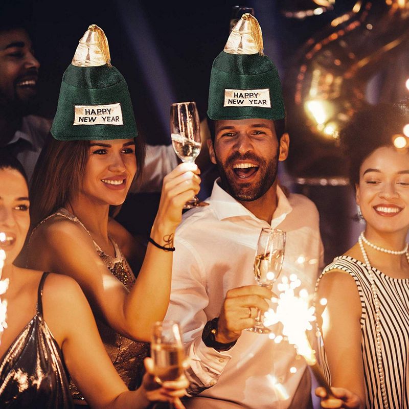 Happy New Year Novelty Champagne Bottle Party Hats (Green, Gold, 27 x 13.7 in, 2 Pack)