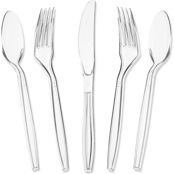 Plastic Silverware Set for Parties, Clear Disposable Cutlery (180 Pieces)
