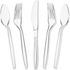 Plastic Silverware Set for Parties, Clear Disposable Cutlery (180 Pieces)
