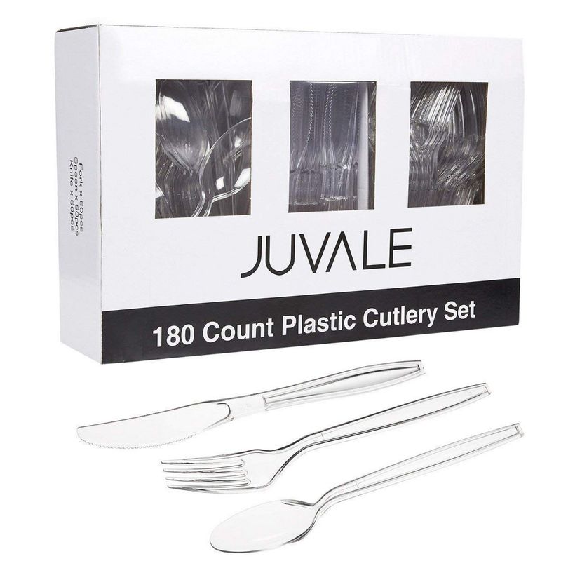 Cutlery Set Plastic Utensils Clear Forks Spoons Knives Disposable