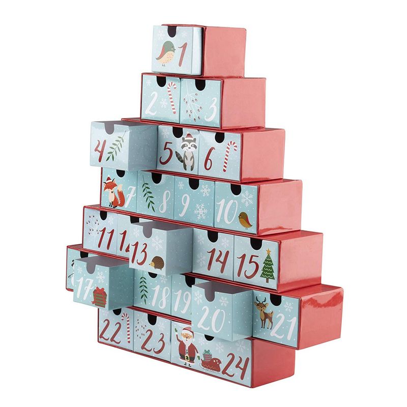 Juvale Blue Wooden Advent Calendar with Drawers for Christmas (12 x 12.6 x 2.3 in)