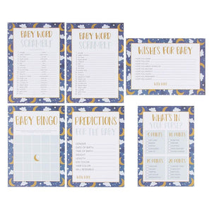 Juvale Baby Shower Game Card Packs - 5-Set Party Activity Supplies for 50 Guests, Including Bingo, Word Scramble, and Well Wishes, Moon, Clouds, and Stars Design, 50 Sheets, 5 x 7 Inches