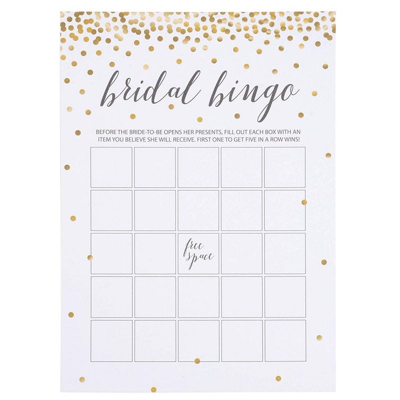 5-Pack Bridal Shower Games - Set of 5 Games, 50 Cards Each, Gold Polka Dot Confetti Bridal Party Games, Includes He Said She Said, Marriage Advice, Bingo, Engagement Wedding Party Supplies