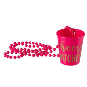 6-Pack Cheers Btches and Future Mrs Bachelorette Shot Glass Necklace - Hot Pink and White with Gold Foil Bridal Party Necklaces, Bachelorette Party Supplies, 30 Inches Long