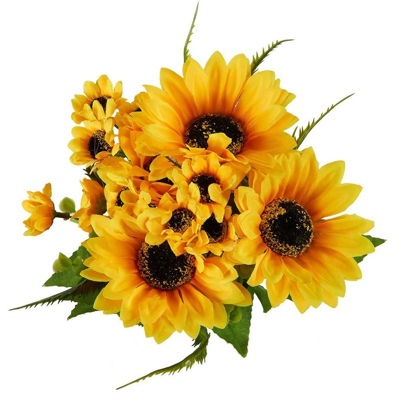 2 Bunches Artificial Sunflowers with Stems for Faux Floral Arrangements,  Table Centerpieces, Wedding Decor (13.5 In)
