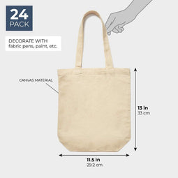 Juvale Set of 24 Bulk Blank Cotton Canvas Tote Bags for DIY Crafts, 13 x 11.5 Inches