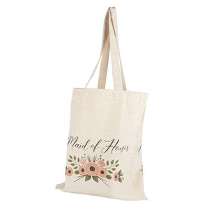 Maid of Honor Gift Set - 1 Cotton Canvas Tote Bag and 1 Drawstring Pouch for MOH, Gift Bags for Bridal Party, Bridal Shower Favors, Rustic Floral Design