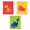 Drawstring Bags - 12-Pack Party Favor Bags for Kids Dinosaur Birthday, 3 Assorted Designs, Goodie Treat Bags, Dino Themed Party Supplies, For Giveaways and Gifts, Green, Red, Yellow, 9.7 x 12 Inches