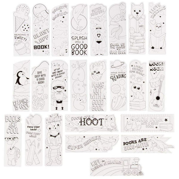 Juvale 24 Pack DIY Color Your Own Bookmarks Bulk, Cute Animal and Action Hero Theme for Kids and Students