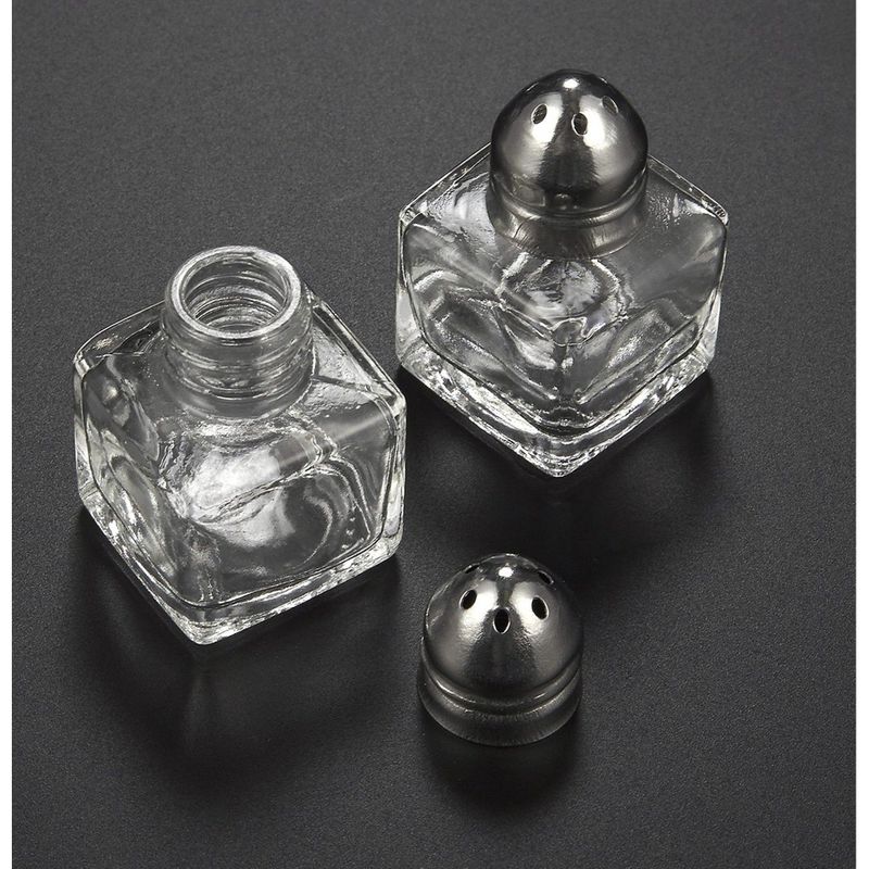  Pack of 4 Clear Glass Mini Cube Salt & Pepper Shakers with  Stainless Tops and BONUS Easy Fill Funnel by NetSellsIt: Home & Kitchen
