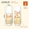 Juvale 2-Pack Rose Gold Glass Bride and Maid of Honor Stemless Champagne Wedding Flutes, 9.8 Ounces