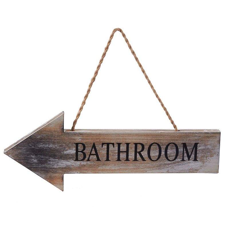 Juvale Rustic Wood Arrow Hanging Bathroom Wall Sign, 15.5 x 5.5 Inches